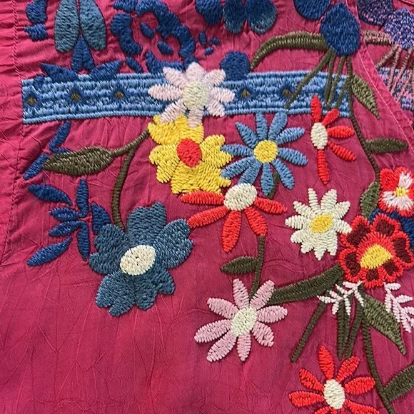 Johnny Was Magenta Floral Embroidered Blouse